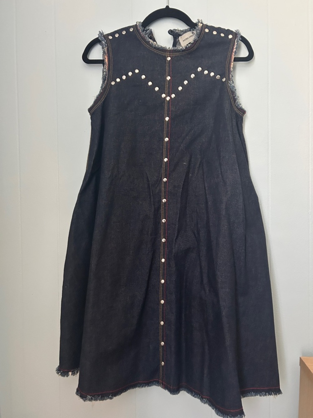 Rachel Comey Sleeveless Black Denim Stud-Accent A-Line Dress